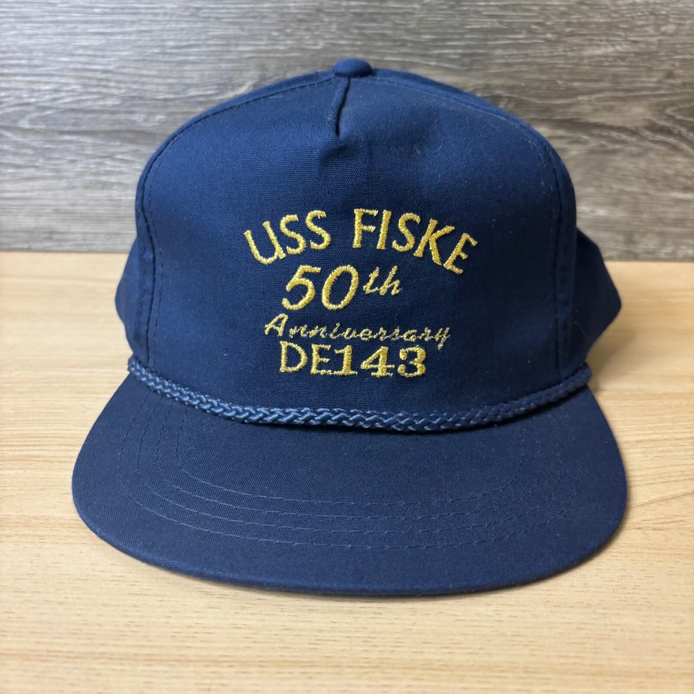 Vintage USS Fiske Hat Cap Snap Back Blue‎ DE143 Adjustable